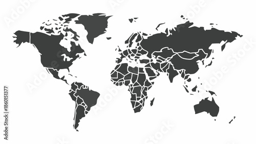 Modern world map with white lines on dark background