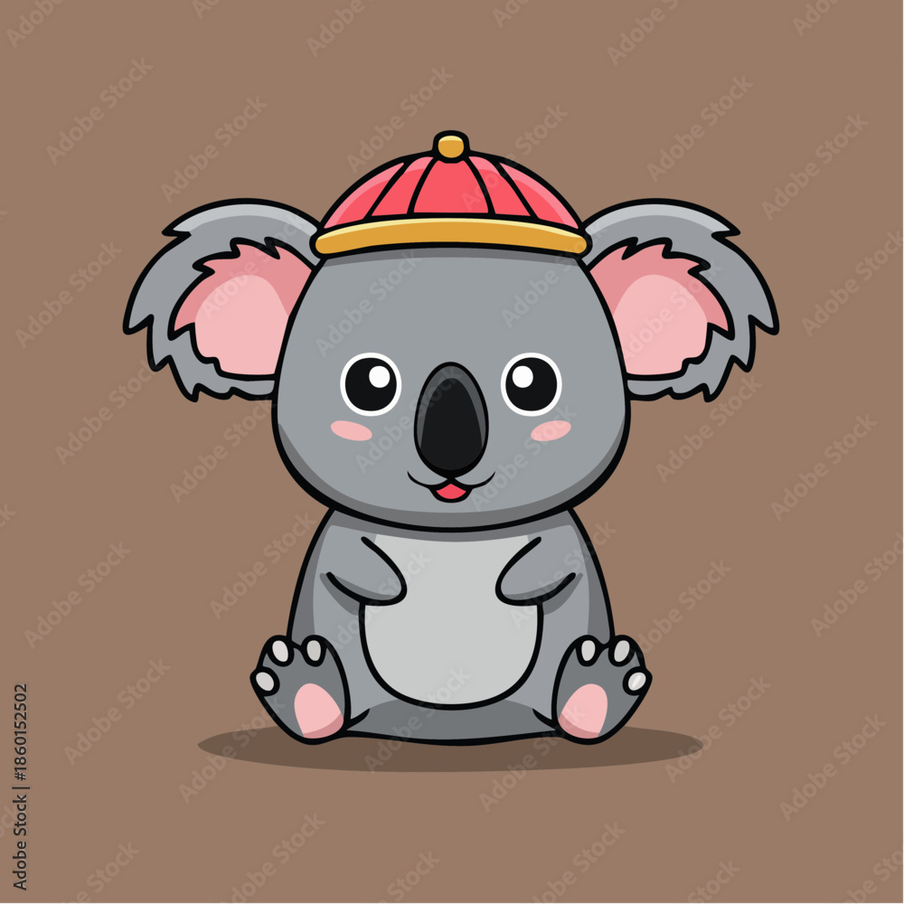 custom made wallpaper toronto digitalA cute cartoon koala wearing a red hat, sitting with a friendly expression.