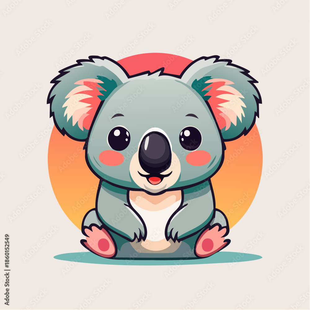 custom made wallpaper toronto digitalCute cartoon koala bear with big eyes sitting in front of a sunset background.