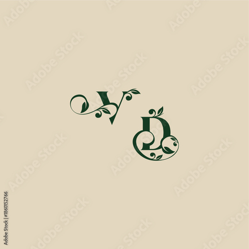 Tableau sur toile wedding organic logo DV concept of elegant beautifull with monogram and leaf let