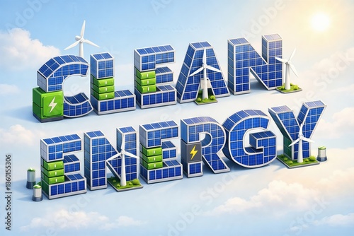 Clean Energy Concepts Illustrated with Solar Panels and Wind Turbines Representing Sustainability Technological Innovation and Environmental Responsibility