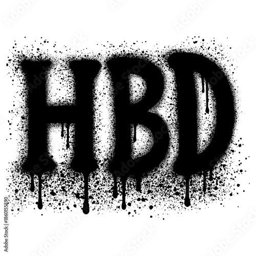 HBD phrase in graffiti style on white background