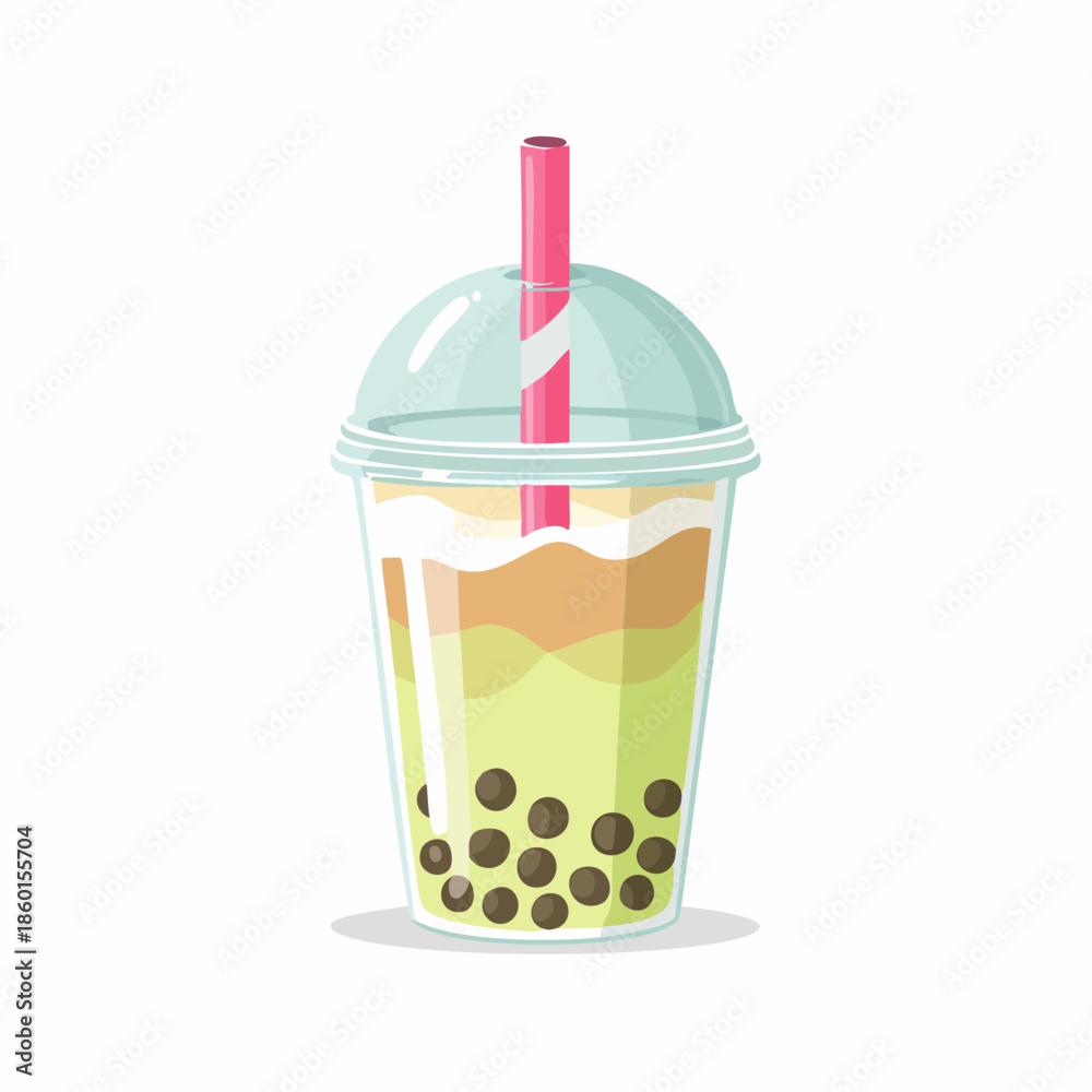 custom made wallpaper toronto digitalIllustration of a bubble tea drink with tapioca pearls and a pink straw.