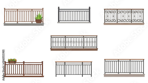 Collection of various exterior balcony railing designs for residential buildings