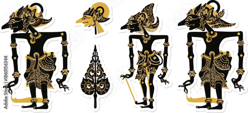 Javanese Shadow Puppet Art: This image captures a collection of exquisite Javanese shadow puppets.