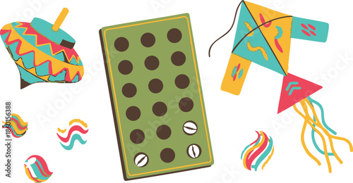 Whimsical Childhood: A collection of delightful children's toys and games, evoking the joy of playtime and imaginative adventures.