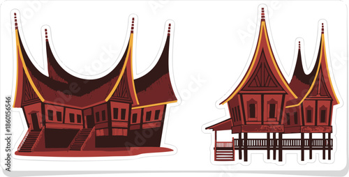 Traditional Indonesian Houses: A vibrant portrayal of traditional Indonesian houses, showcasing the unique architectural style and cultural heritage of the region.