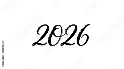 New Year Concept Illustration with Number 2026 in Elegant Script on White Background