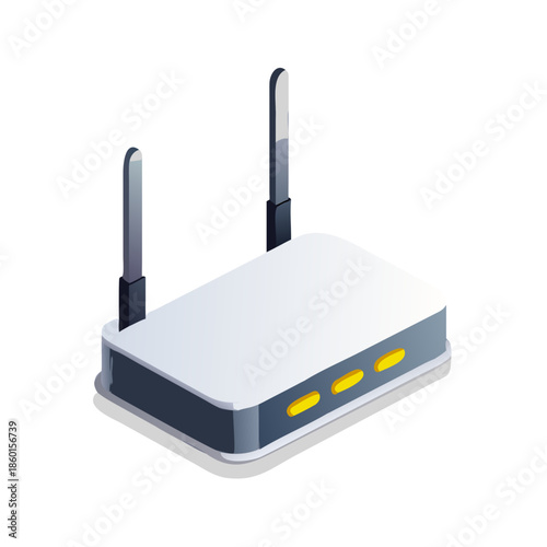 Wireless router and modem equipment featuring antennas for high-speed wifi internet connection and digital network communication isolated on a white background hardware for broadband wlan technology