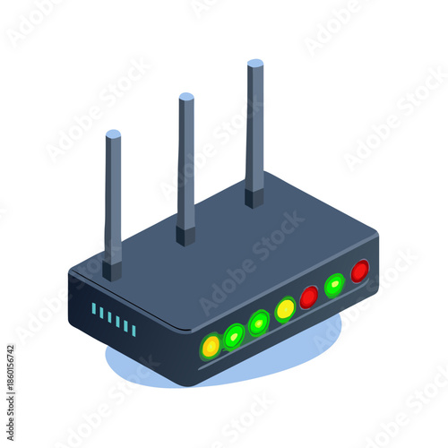 A wireless broadband modem and wifi router with antennas provide high-speed internet technology for a local network connection using hardware equipment to transmit data over a wlan communication hub