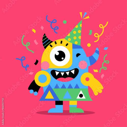 Cute Yellow Horn Monster with One Eye Print T-shirt Illustration Vector Isolated