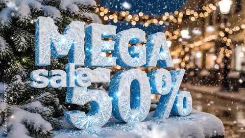 Winter Holiday Mega Sale 50 Percent Discount Promotion Banner.