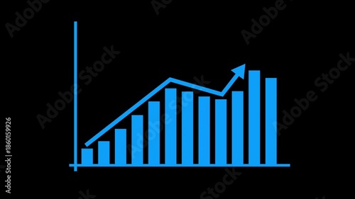 Increasing business graph chart icon animation. Business development graph chart showing marketing sales. Success, Business growth graph concept.