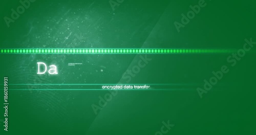 Animation of text, receiving encrypted data recovery and green bar on black interface