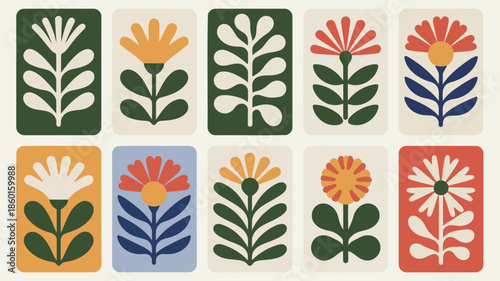 Vibrant floral patterns with colorful flowers and leaves