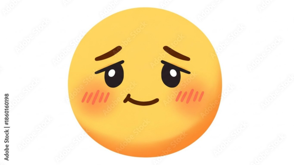 Fototapeta premium Cute smiling face with blush and eyebrows emoticon