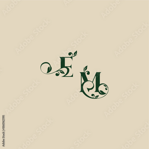 with monogram and leaf concept of elegant beautifull ME wedding organic logo letter