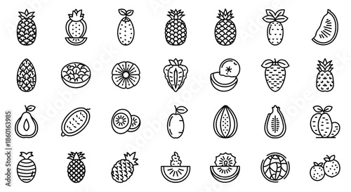 Assorted Tropical Fruit Icons Collection Fresh Exotic Fruits Vector Graphics Set Healthy Food Diet Symbols