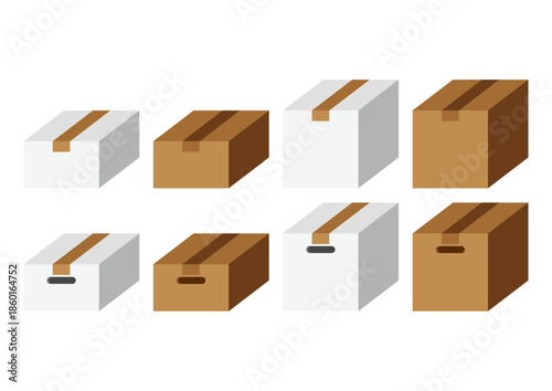 ダンボールベクター／Cardboard box, Shipping, Delivery, Moving, Vector, Flat design