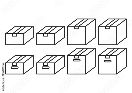 ダンボール線画／Cardboard box, Shipping, Delivery, Moving, Vector, Flat design