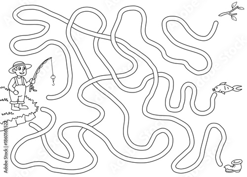 Fisher maze graphic black white sketch illustration vector