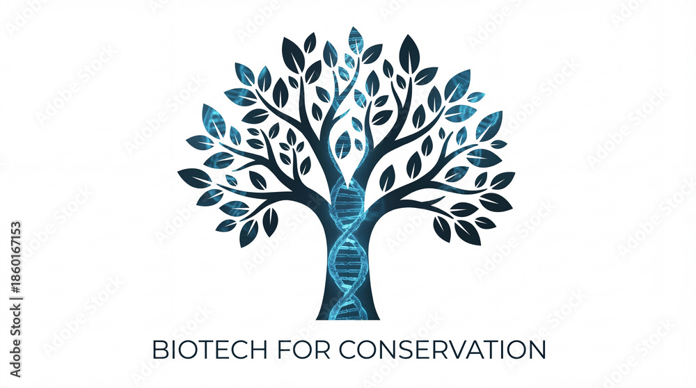 Obraz premium Biotech for conservation features stylized tree with DNA strands, symbolizing innovation