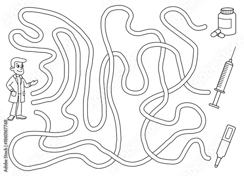 Doctor maze graphic black white sketch illustration vector