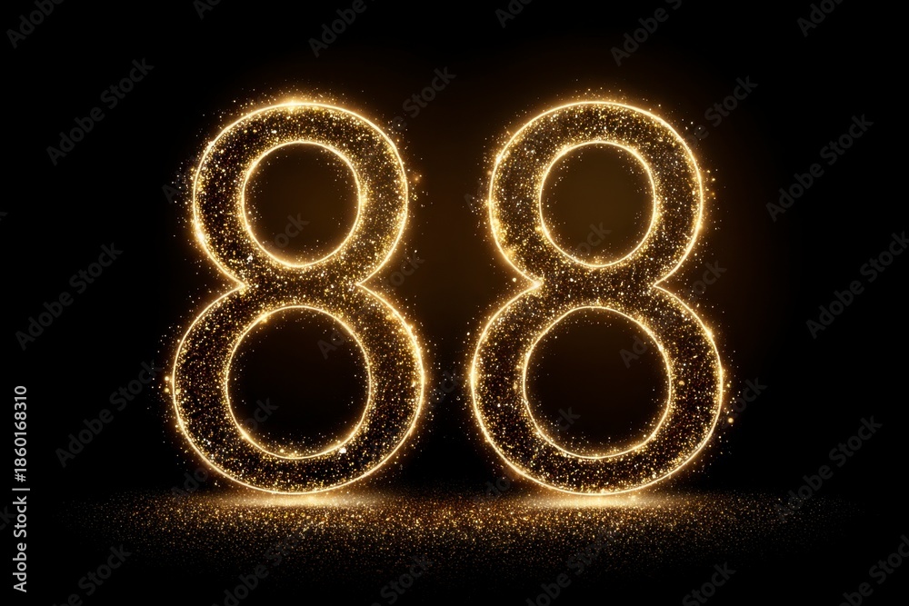 Naklejka premium Glittering Golden Number Eighty-Eight on a Dark Background