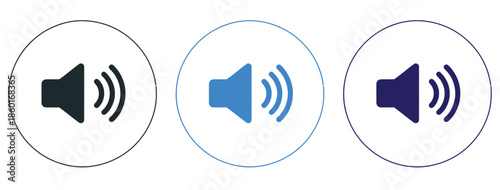 Speaker and volume icons with sound waves in different colors for user interface design