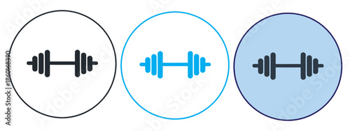 Set of three distinct barbell icons for fitness, gym, and weightlifting concepts