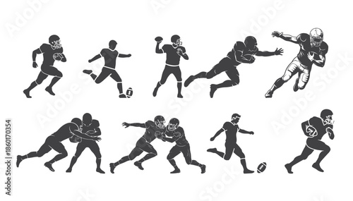 Dynamic silhouettes of football players in action