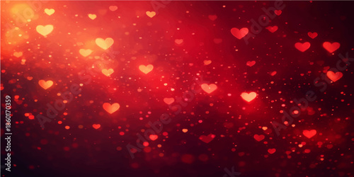 Shiny red Christmas background with abstract bokeh lights, sparkling glitter stars, and festive holiday decorations for a bright celebratory card design