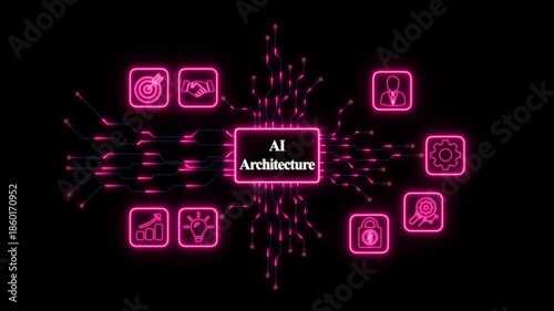 Neon AI Architecture Circuit Board Icons artificial intelligence– Futuristic Digital Technology and Network Concept
