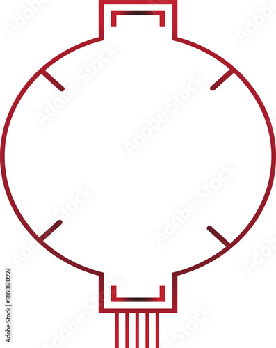 An abstract circular graphic with a red outline, featuring internal divisions and radiating lines, suggesting a symbolic or conceptual representation 