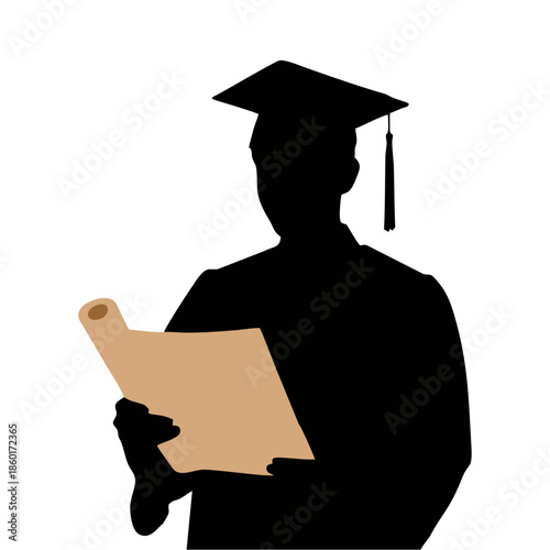 SILHOUETTE OF A PERSON WITH A TOGA AND PAPER