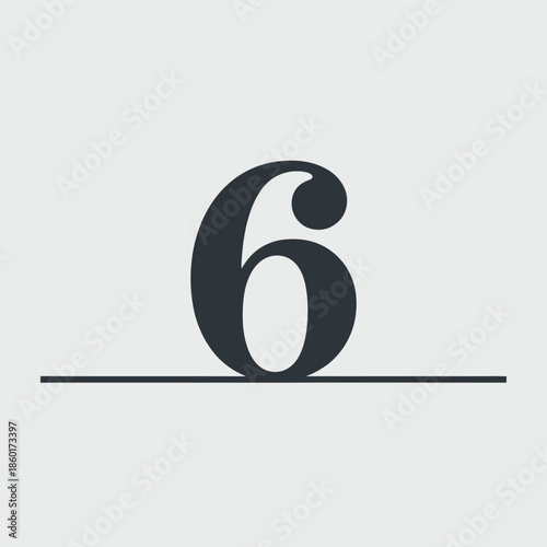 Large black number six typography design.