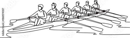 Team member rowing boat Teamwork concept.one line vector illustration with out background.