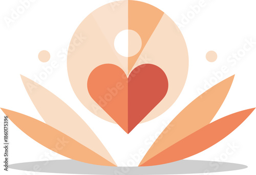 Warm heart in radiant bloom isolated on transparent background, Vector, illustration