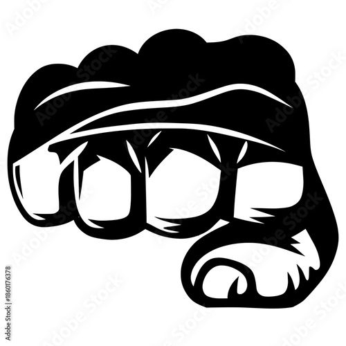 Strong black silhouette of a clenched fist. Powerful graphic symbol representing strength, solidarity, determination, and combat sports like boxing and MMA.