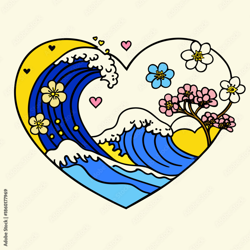 Obraz premium Heart Wave Abstract Romantic Vector Illustration