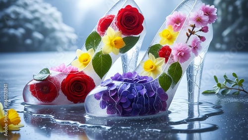 Elegant Floral High Heels with Colorful Roses and Lilies Decor