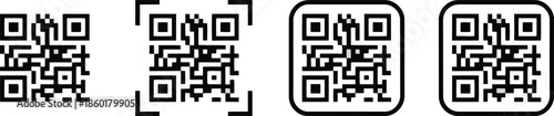 Four distinct black and white QR codes are displayed on a clean white background