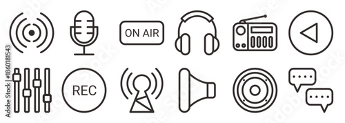 Podcast simple outline icon set