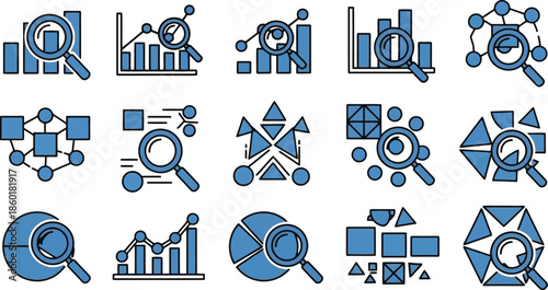 Collection of Blue Business Icons and Symbols.