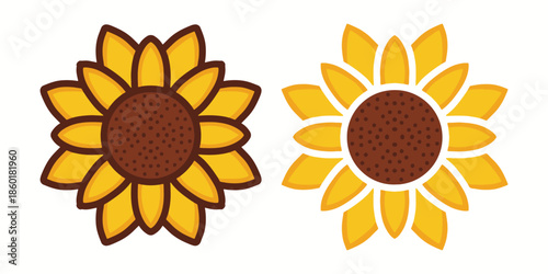 Sunflower icons set in flat and outline decorative style vector illustration