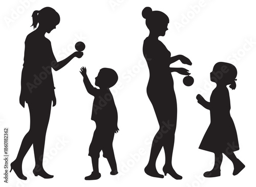silhouette of happy family on a white background