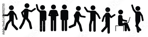 stick figure people walking and running