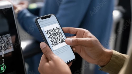 Person holding smartphone with QR code to scan at a modern entry gate