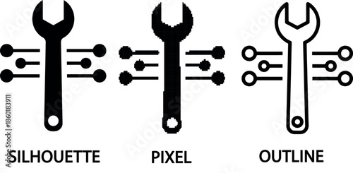 Detailed vector icon set for maintenance repair and digital tools
