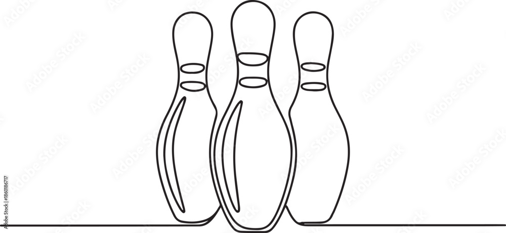 Εκτύπωση καμβά Continuous one line drawing three bowling pins are standing together at indoor arena